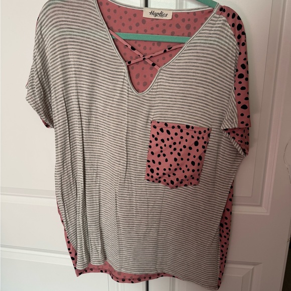 haptics Tops - Gray and Pink Striped Women's Top